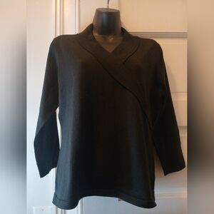 Pendleton Petites Black V-Neck Wrap Style Long Sleeve Sweater Top Size M
